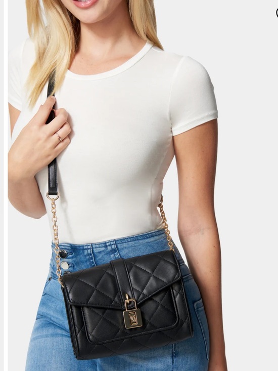 bebe Handbags - bebe Black Quilted Crossbody Satchel with Gold Chain